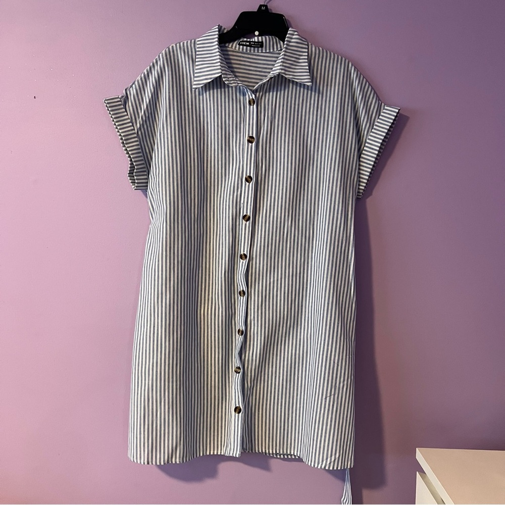 SHEIN Striped Collared Batwing Oversized Dress